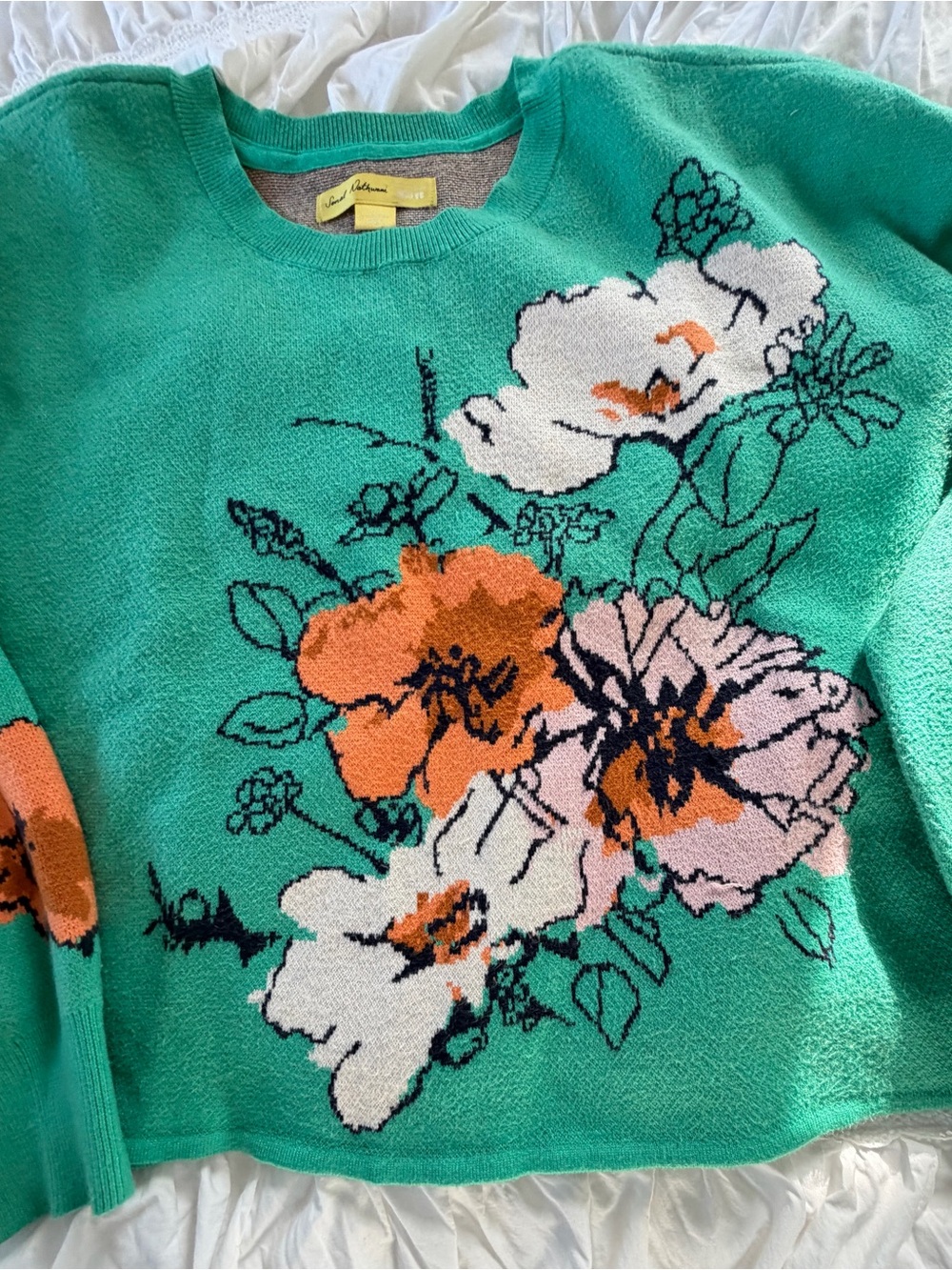 Anthropologie Sonal Nathwani Floral Intarsia Sweater Green